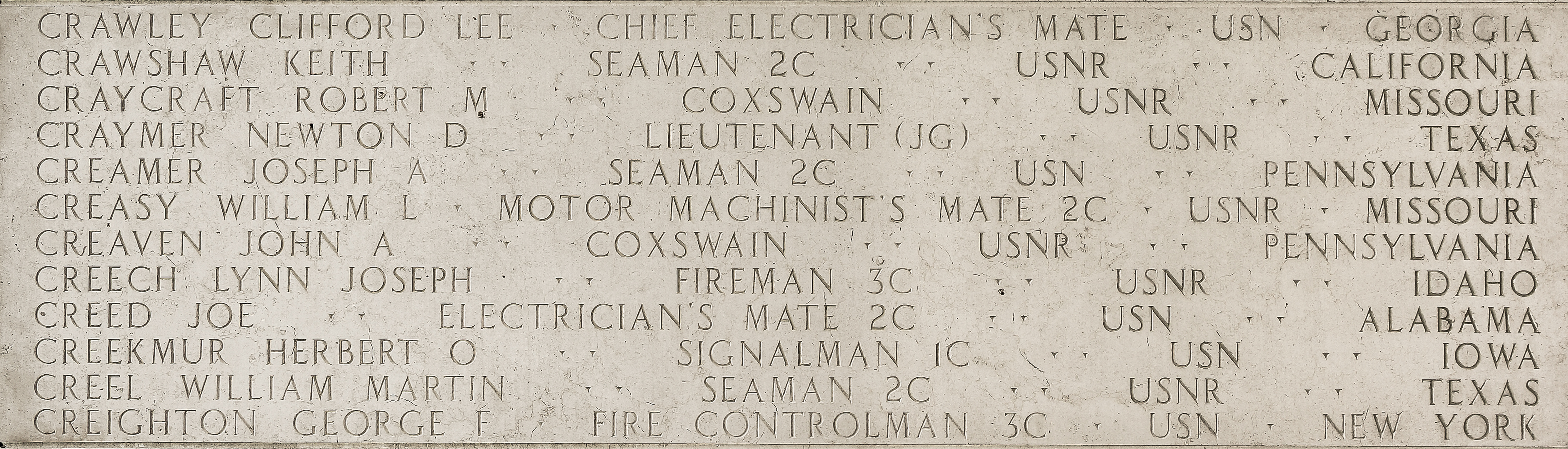 Herbert O. Creekmur, Signalman First Class